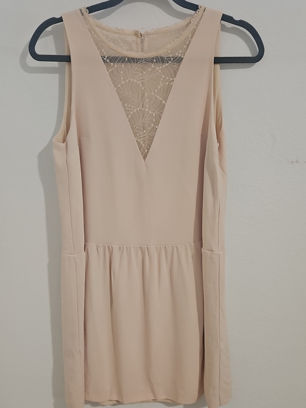 Sezane Sleeveless V-Neck Mini Dress in Pale Blush with Lace Back